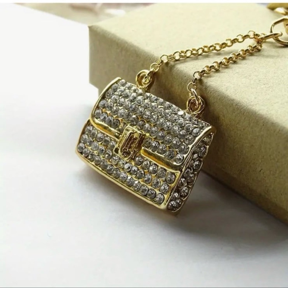White PURSE Bling Rhinestone Keychain or Charm Key - Makes a great Gift  ~NEW~